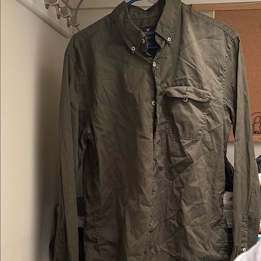 Men's Casual Button Down Shirt - Olive Green